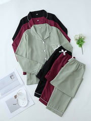 Women's Heart Print Pajama Set with Long-Sleeve Top and Elastic Waist Pants for Fall