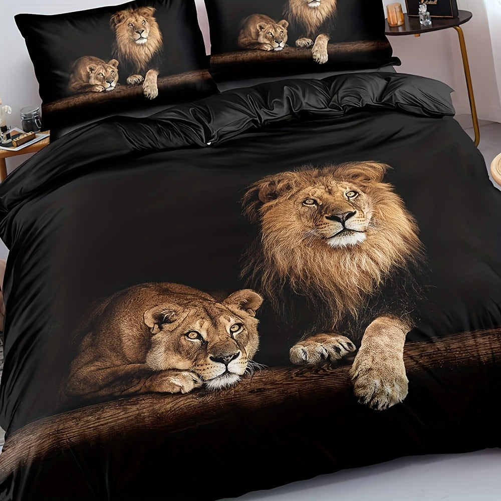 Lion Print Duvet Cover Set Soft Comfortable Bedding for Bedroom or Guest Room Includes 1 Duvet Cover and 2 Pillowcases
