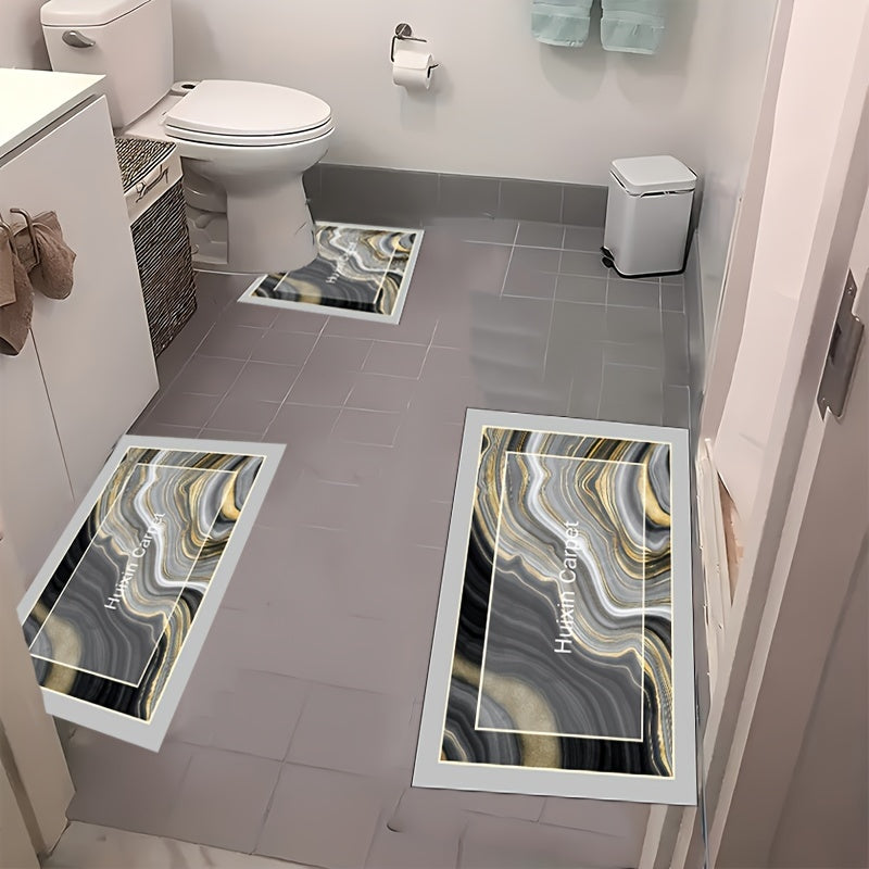 Set of 3 Non-Slip Diatomaceous Earth Bathroom Floor Mats Quick-Drying Soft for Shower Tub Door Outdoor