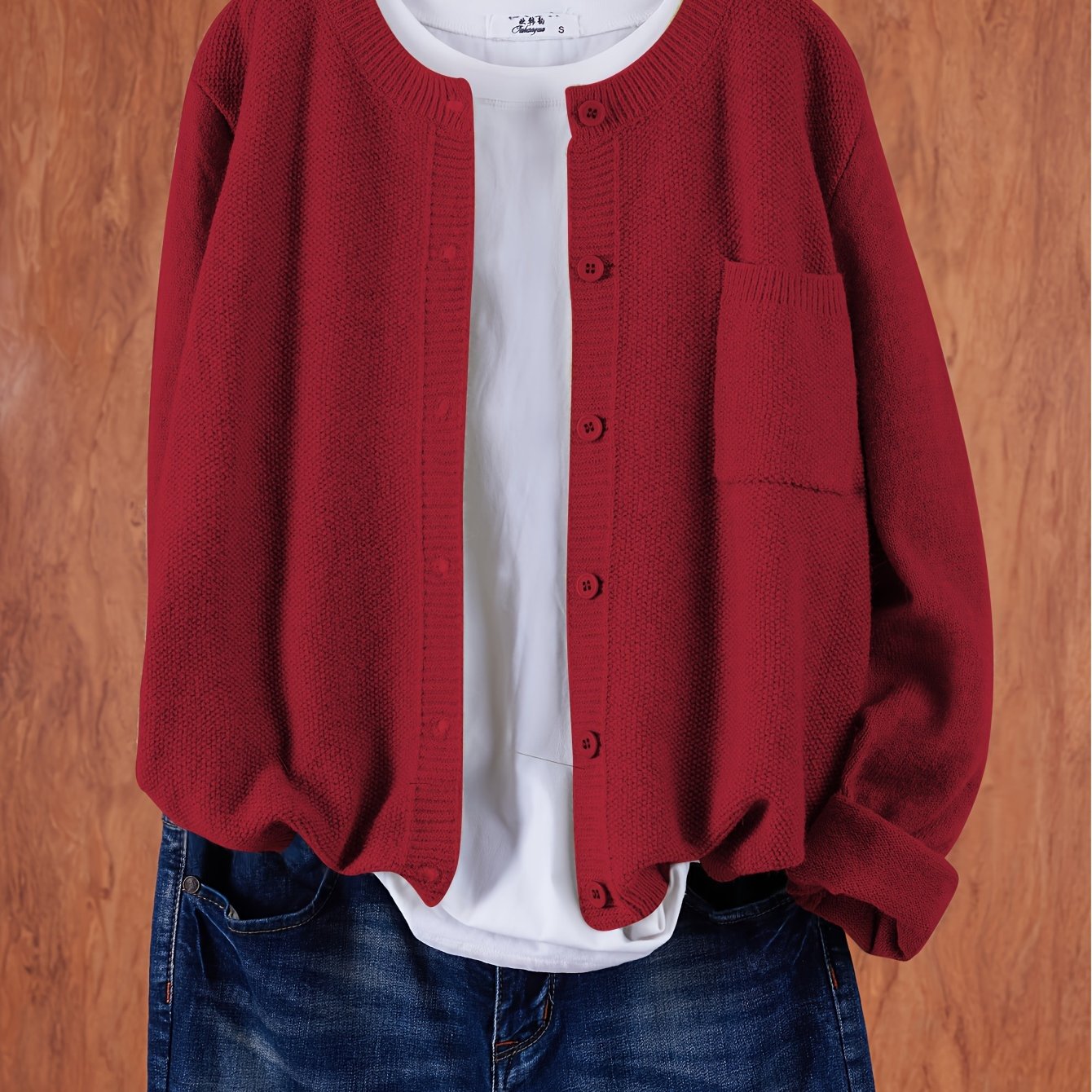 Cárdigan de punto sólido para mujer con hombros caídos, bolsillos y botones en el frente para primavera y otoño