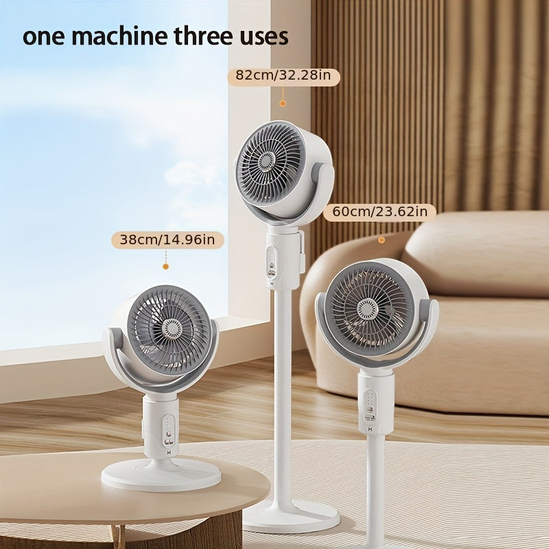 Portable White 3-in-1 Air Circulator Fan with USB Power, Adjustable Height, Oscillating Head, 5-Speed Settings, Remote Control