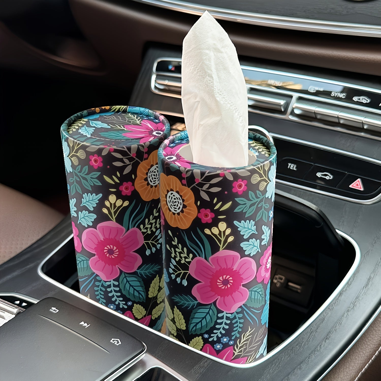Pink Flower Car Tissue Box for Ladies with Facial Tissues