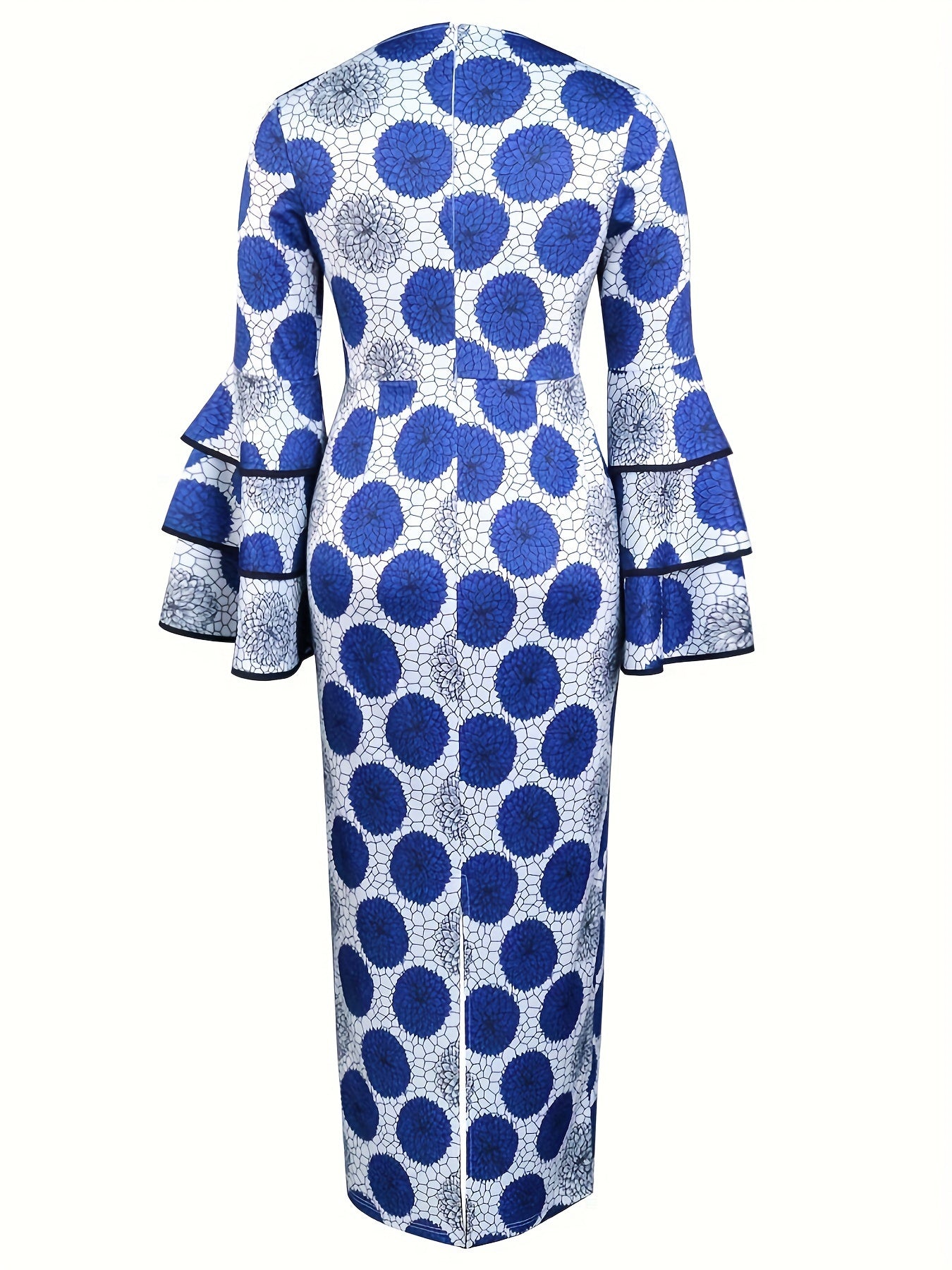 Plus Size Floral Print Layered Flare Sleeve Dress Long Elegant Party Wear