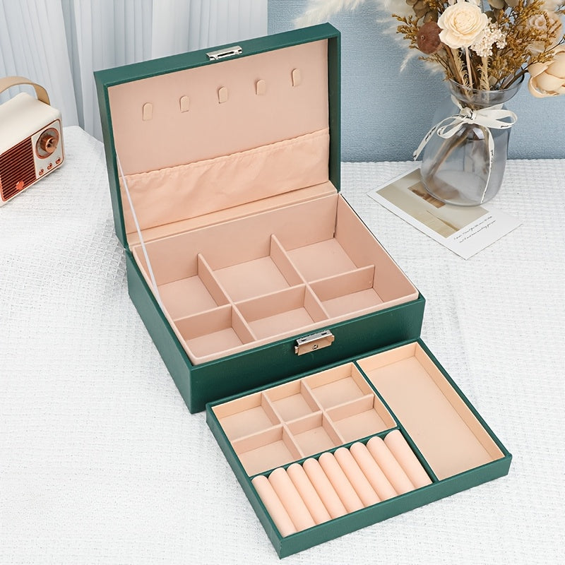 Caja de almacenamiento para joyas de lona impermeable, organizador para anillos, pendientes, collares y pulseras, para debajo de la cama