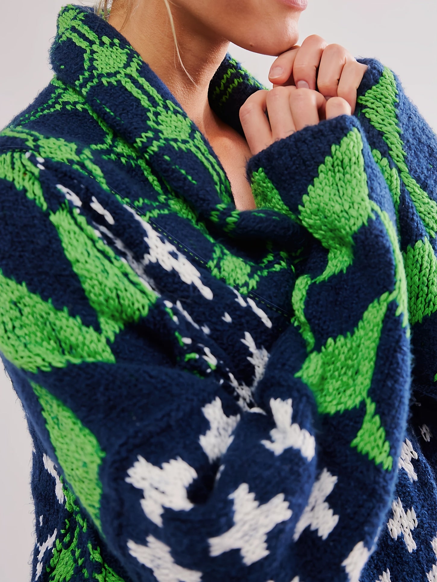 Plus Size Women's Geometric Pattern Cardigan Long Sleeve Open Front Fall Winter Layering