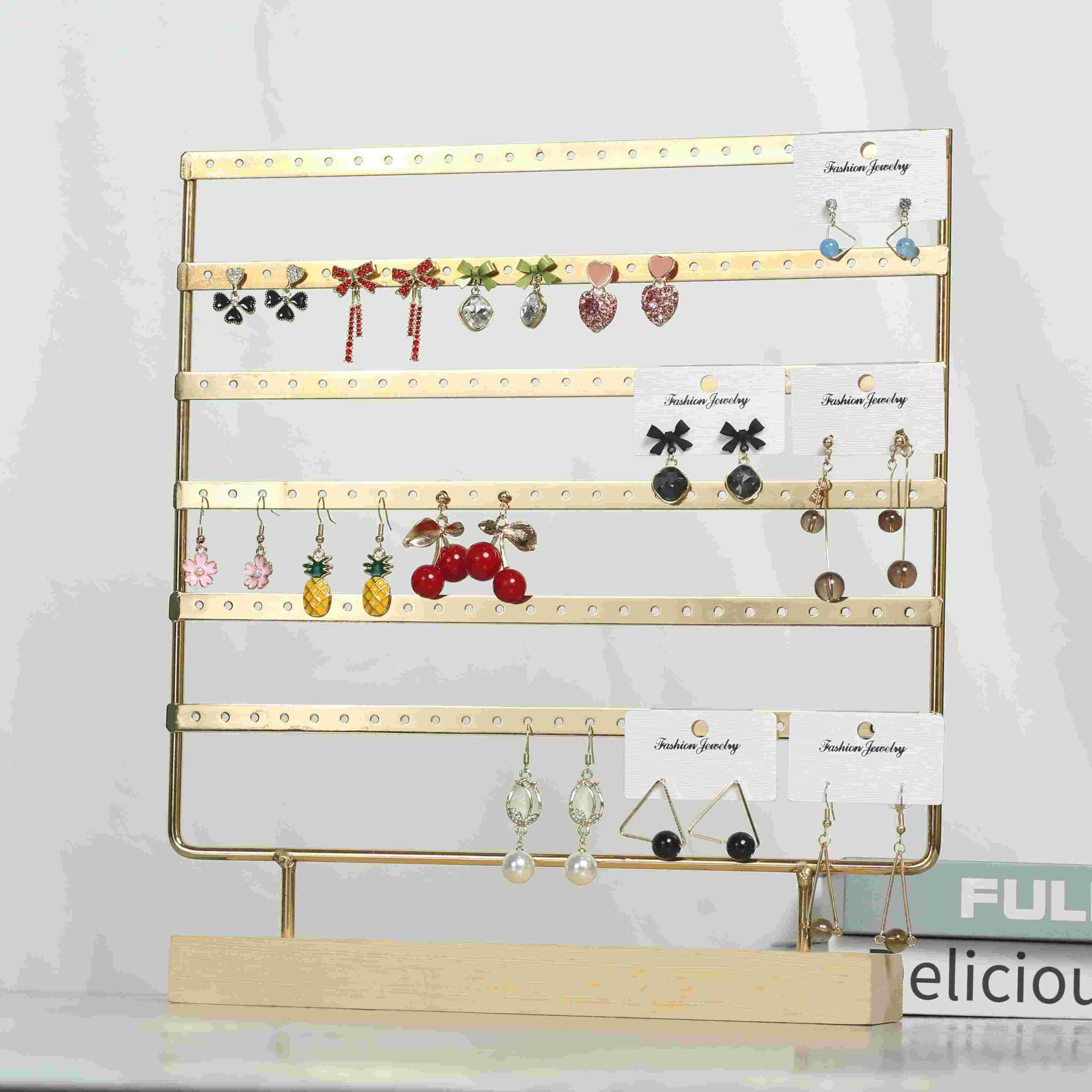 Шестиярусная витрина для серег с металлическим держателем и деревянной основой