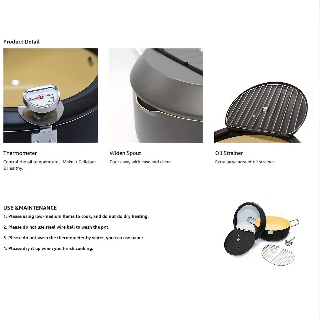 Deep Fryer Pot with Thermometer 2.3L or 3.5L Nonstick Coating for Tempura Fish Chicken