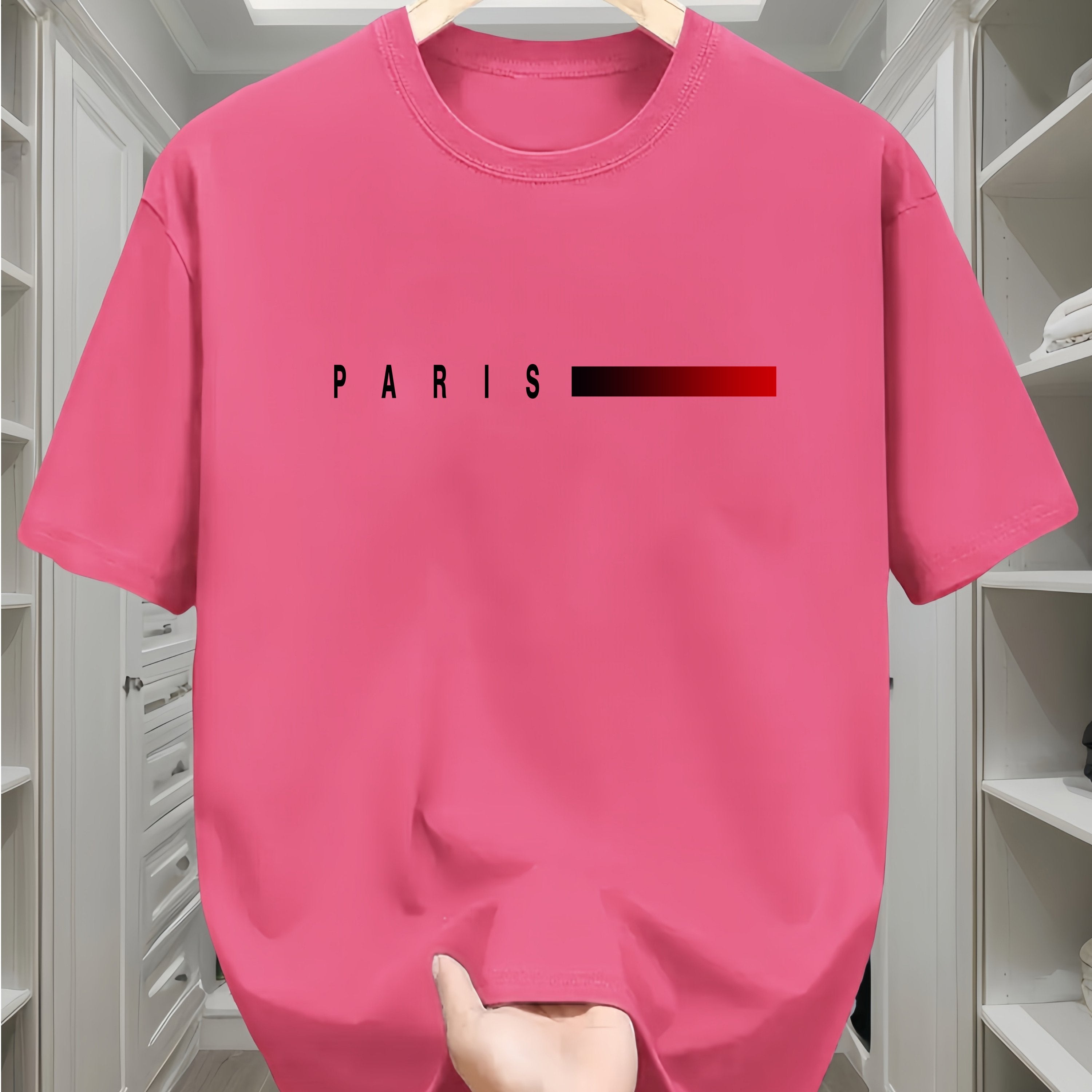 Camiseta de algodón para hombre con estampado de París y patrón geométrico, cuello redondo, manga corta, casual, para todas las estaciones, adolescente, corte regular