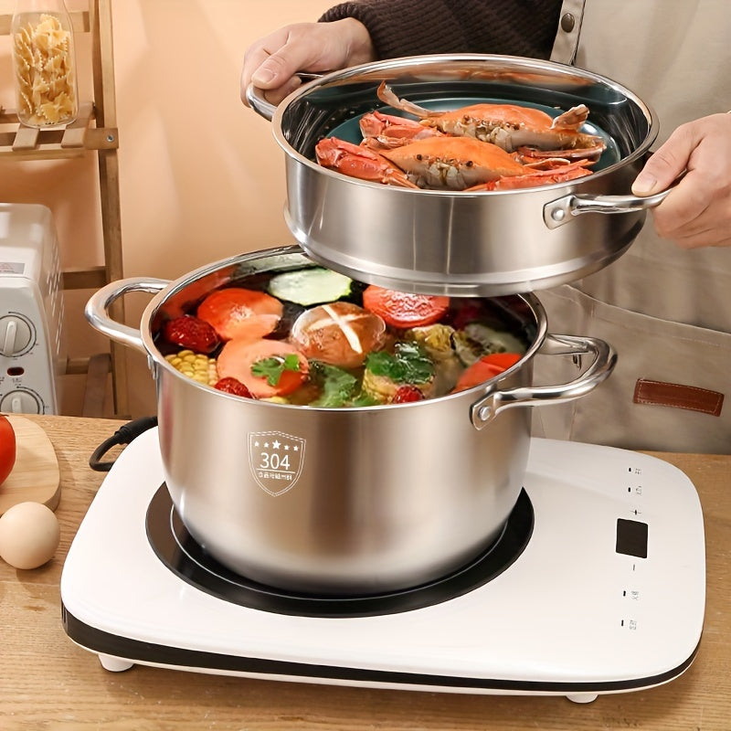Vaporera de acero inoxidable 304 con tapa, de múltiples capas, para cocinar en estufas de gas o eléctricas