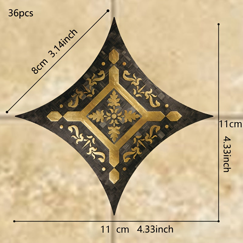 Set of 36 Waterproof Bohemian Tile Stickers 11cm Square for Floors and Walls