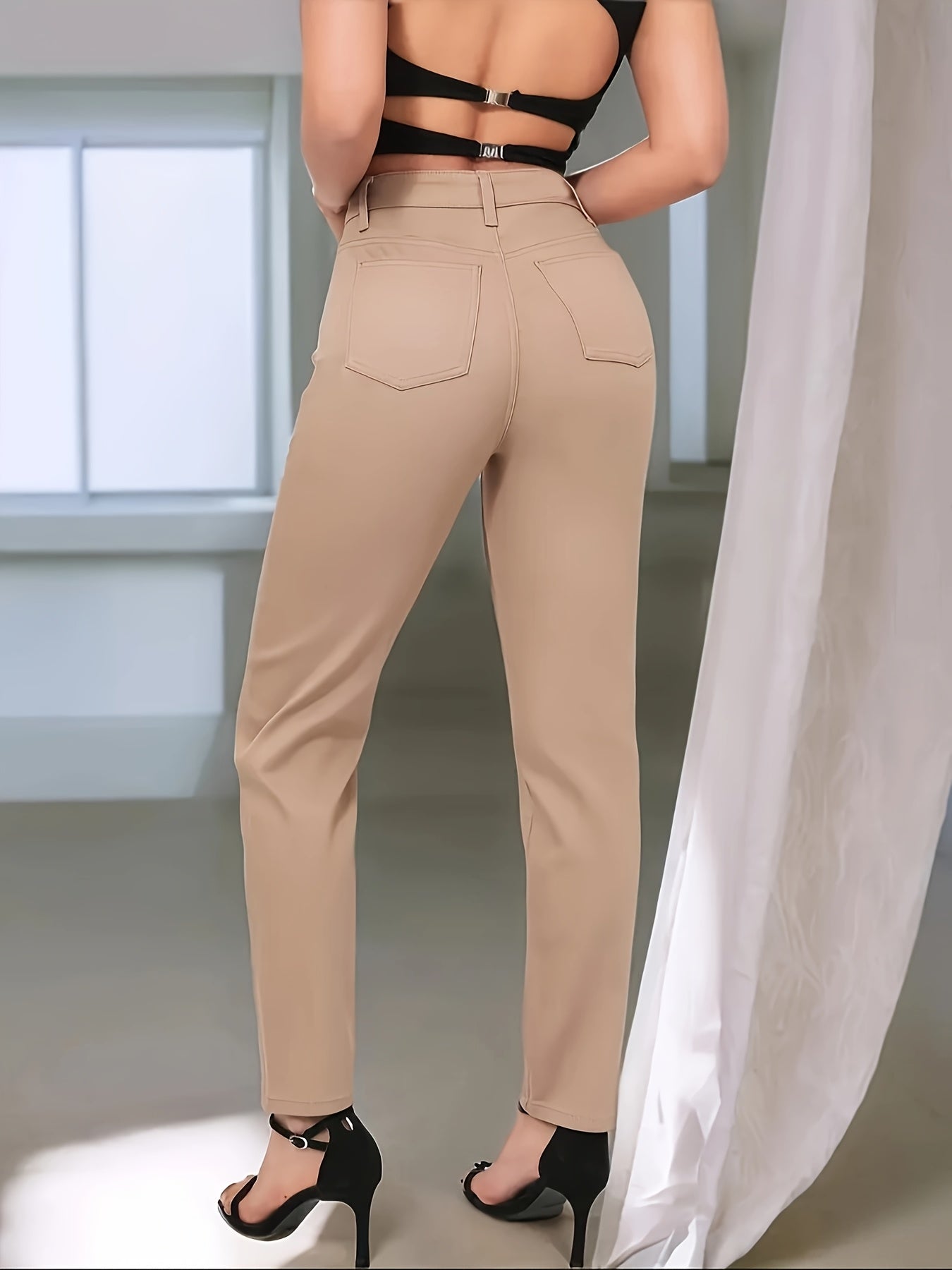 Women's Plus Size Commuter Pants High-Waist Stretch Skinny Solid Color All-Season