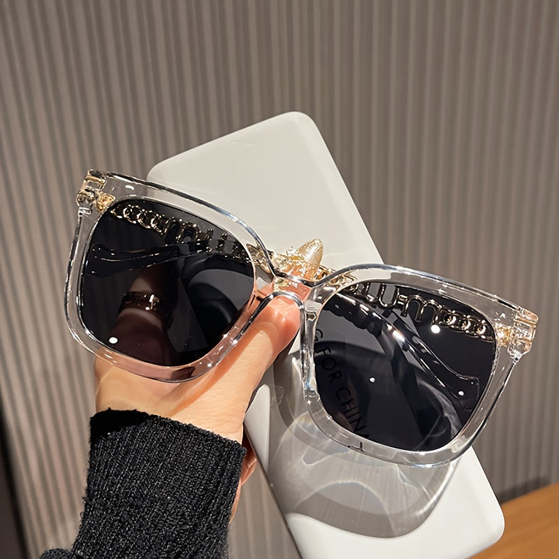 Gafas de sol cuadradas para mujer y hombre con lentes espejados, cadena en las patillas, accesorios para conducir y la playa