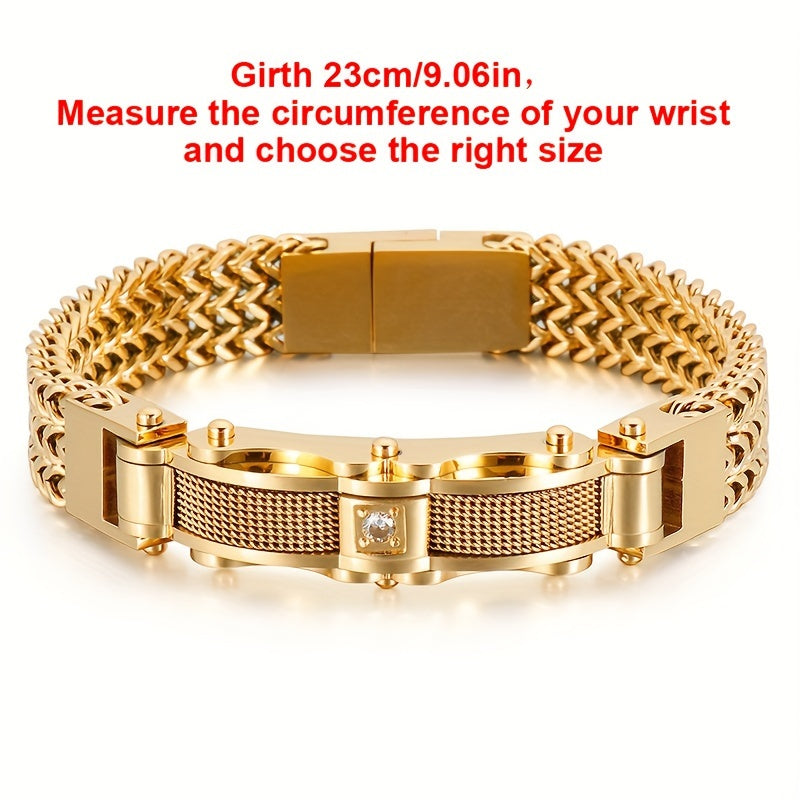 Men's Titanium Steel Bracelet with Faux Gemstone Square Design Magnetic Clasp