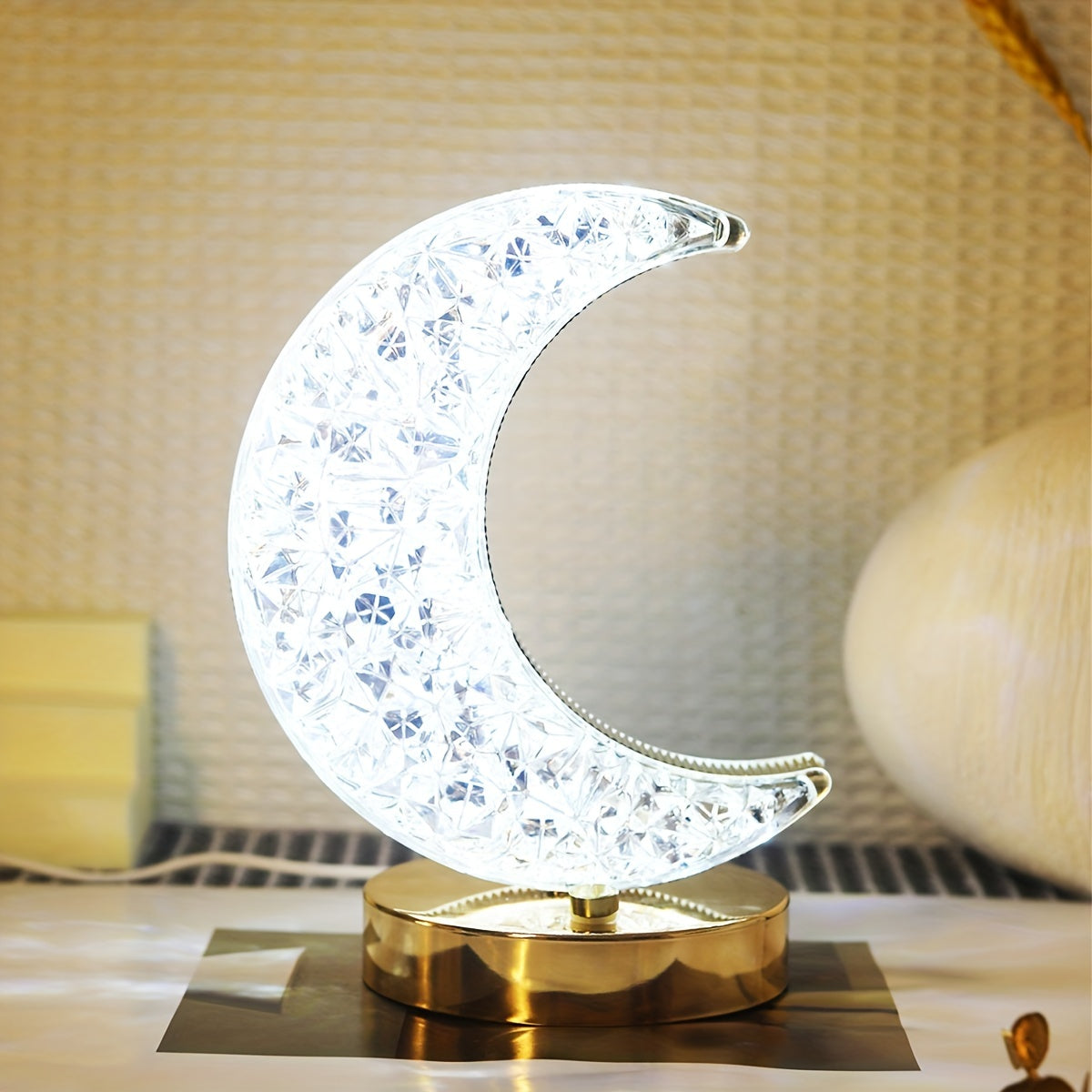 Moon Shape Touch Table Lamp with 3-Color LED Nightstand Light for Bedroom Nursery Office