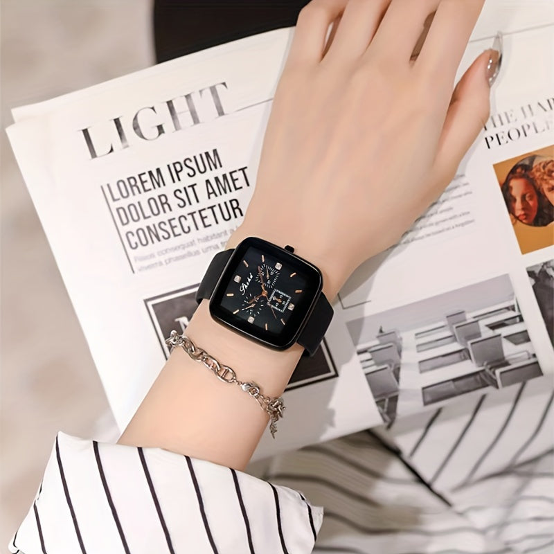 Women's Quartz Wristwatch with Plastic Case and Silicone Strap
