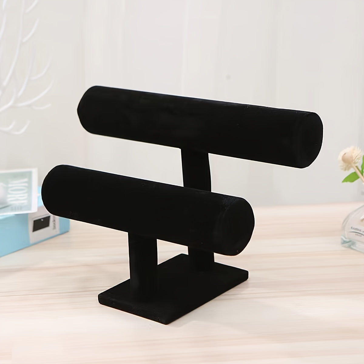 Large Capacity Jewelry Organizer with Scratch-Resistant Black Double Layer Display Stand