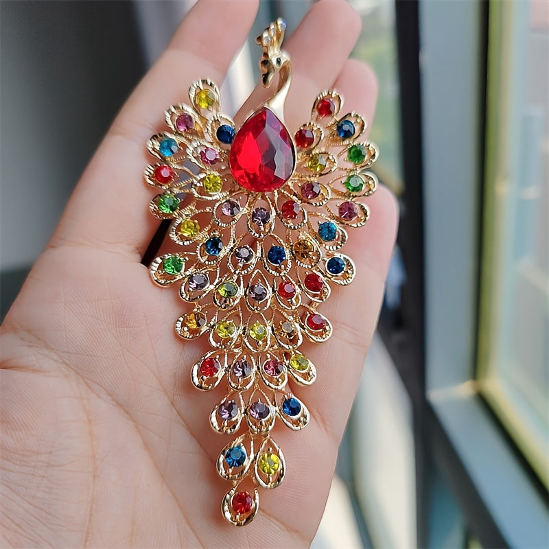 Retro Peacock Brooch with Rhinestones Anti-Slip Clothing Accessory for Women