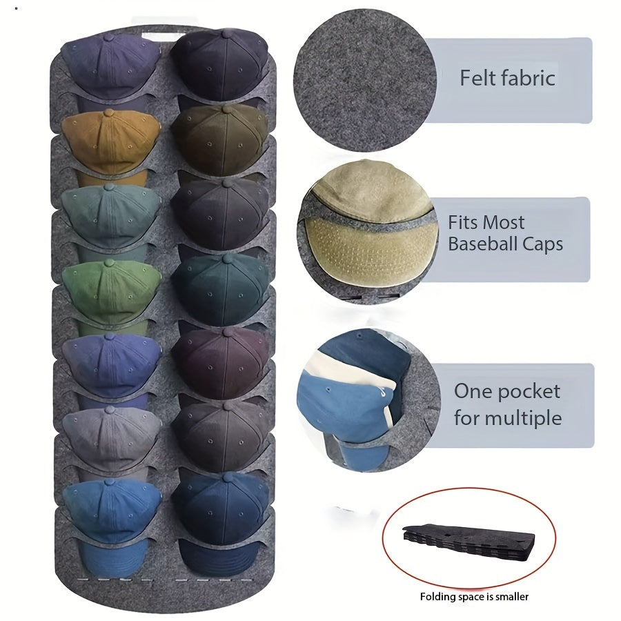 Wall-Mounted Cap Organizer with Seven Shelves, Portable Linen Hat Storage