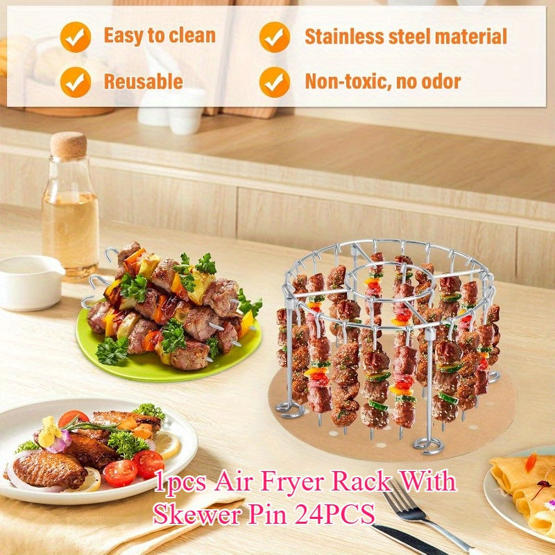 1pc Stainless Steel Air Fryer Rack Set with Toast Dehydrator Racks and Paper Liners