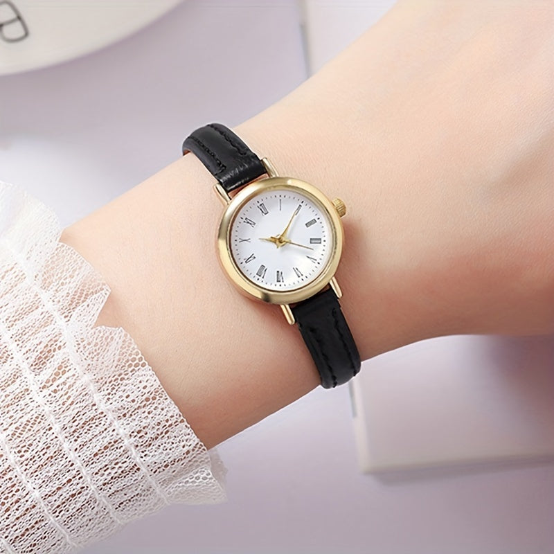 Women's Quartz Watch Casual Round Alloy Case PU Leather Band Retro Rome Style