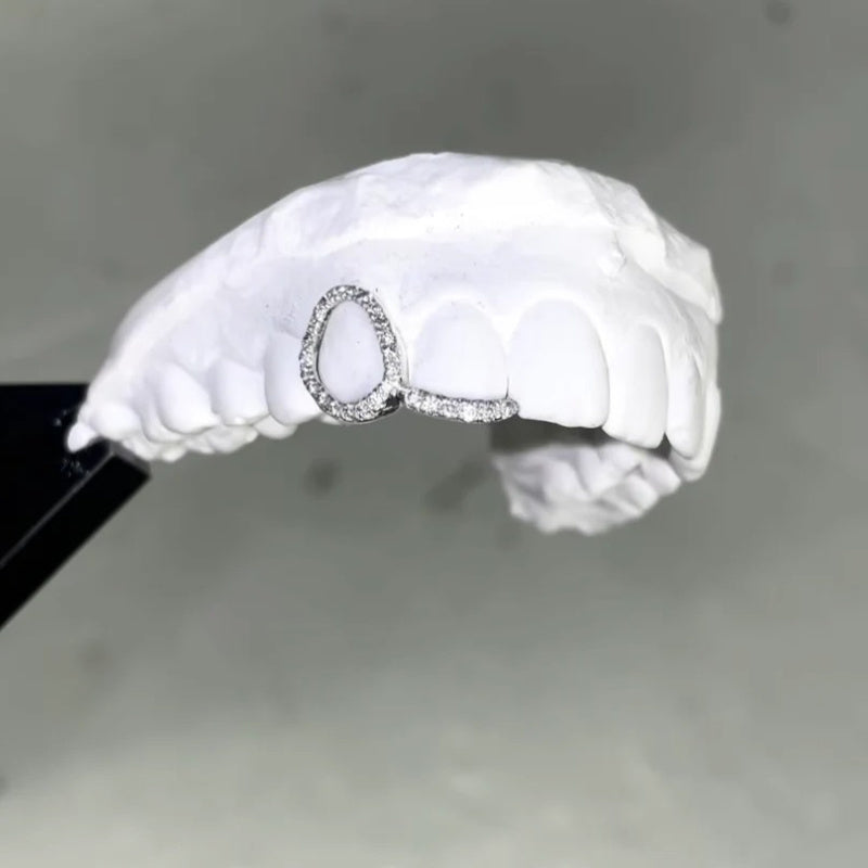 Set of 2 Gold Plated Tooth Grills with Cubic Zirconia Hip Hop Jewelry for Men and Women