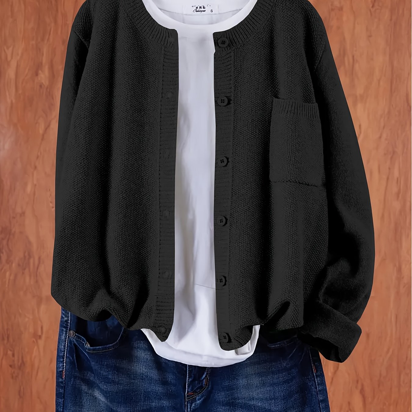 Cárdigan casual de punto para mujer talla grande rosa con botones y bolsillos