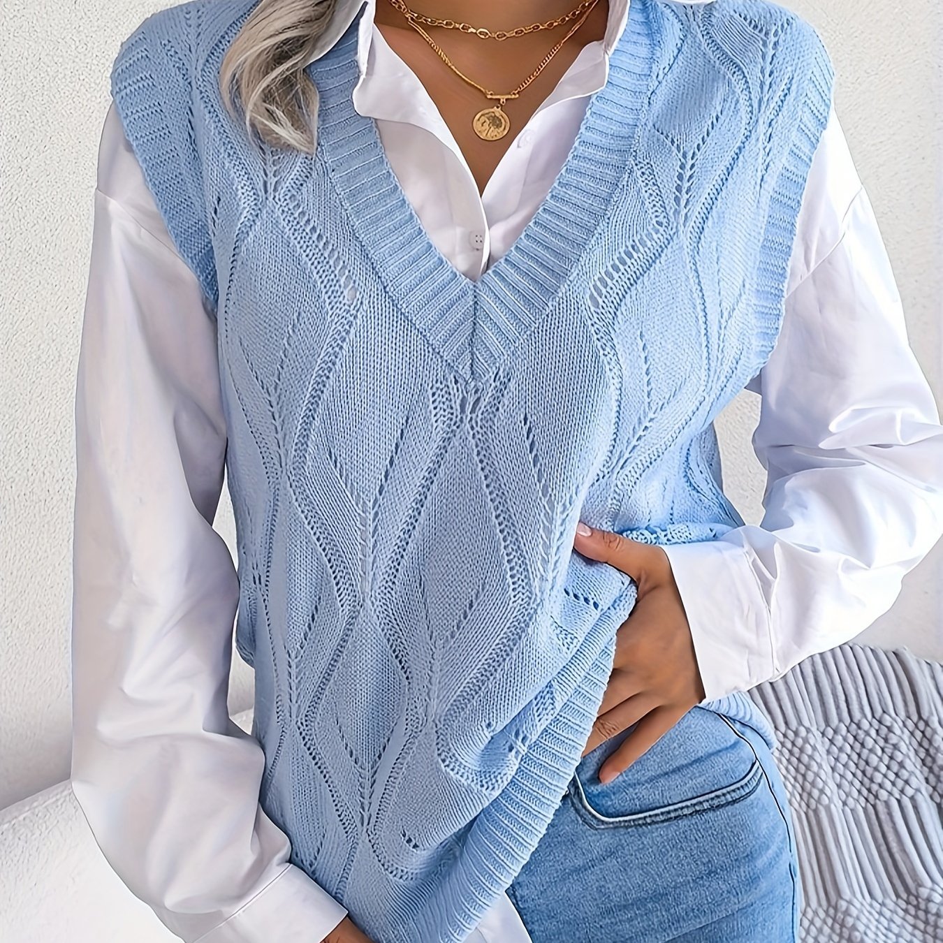 Plus Size Argyle Sweater Vest Women Preppy V Neck Sleeveless Clothing