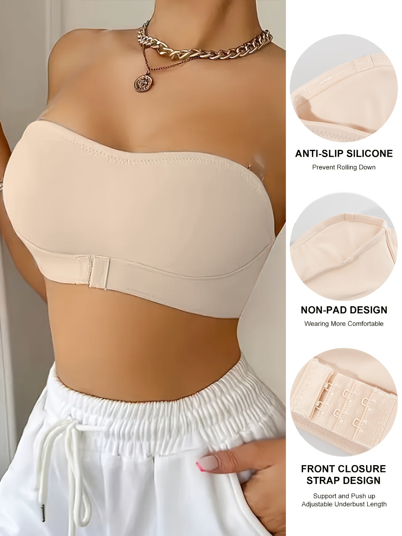 Teen Seamless Strapless Bandeau Bra with Removable Pads Wireless Support