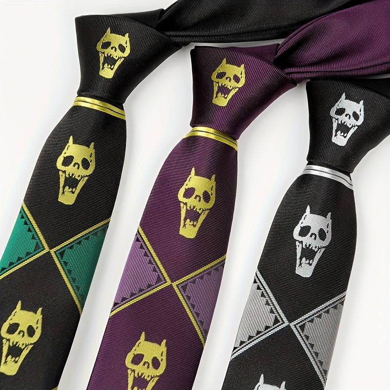 Anime JoJo Skull Head Necktie Purple Black Green Gift for Men