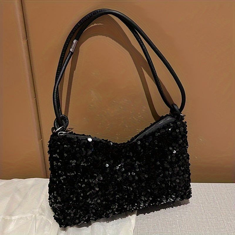 Women's Black Quilted Nylon Shoulder Bag with Tassel and Zipper Closure