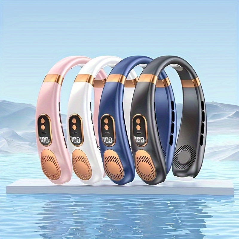 Portable Neck Fan with LED Display, 5-Speed Adjustable Cooling, USB Rechargeable for Home Office Outdoor Cycling