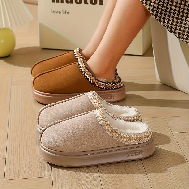 Unisex Plush Fleece-Lined Cozy Winter Slippers Non-Slip Indoor Outdoor