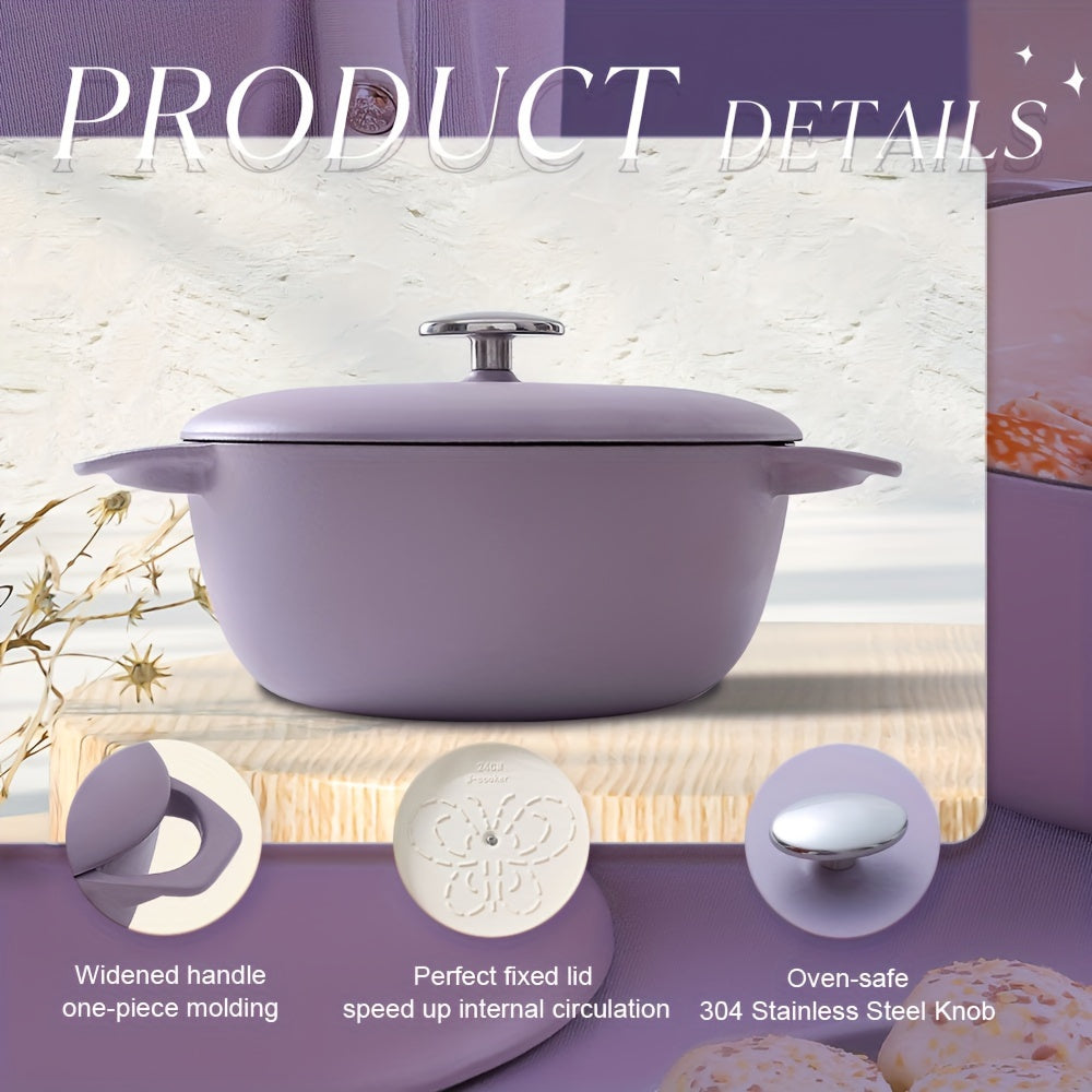 Enamel Cast Iron Dutch Oven with Dual Handles, Non-Stick Coating, 4 Qt