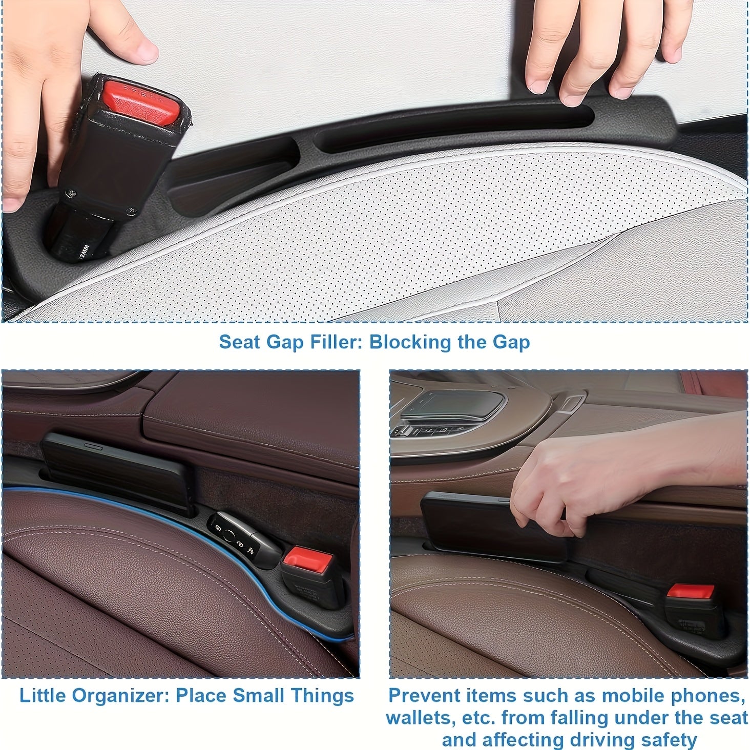 2-Pack Universal Car Seat Gap Organizer Anti-Spill PC Dual Slots Storage