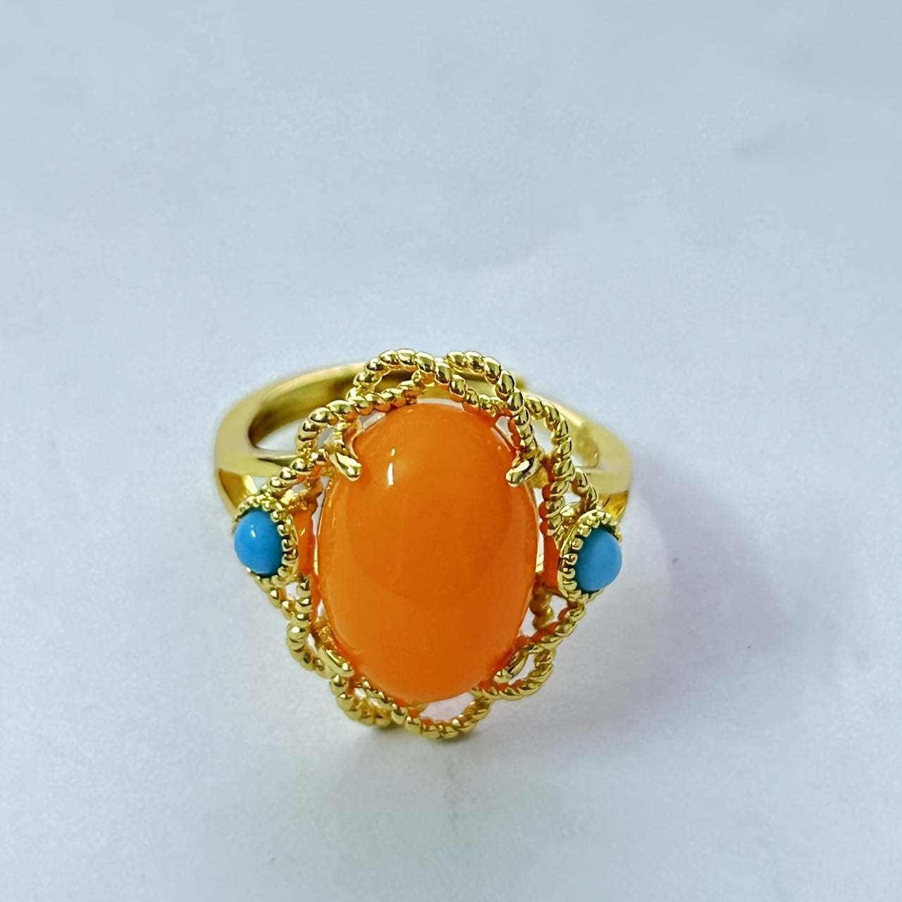 Vintage Claddagh uzuk sun'iy amber va turkuaz bilan 18K qimmatbaho metall bilan qoplangan kumush, sozlanadigan zargarlik buyumlari