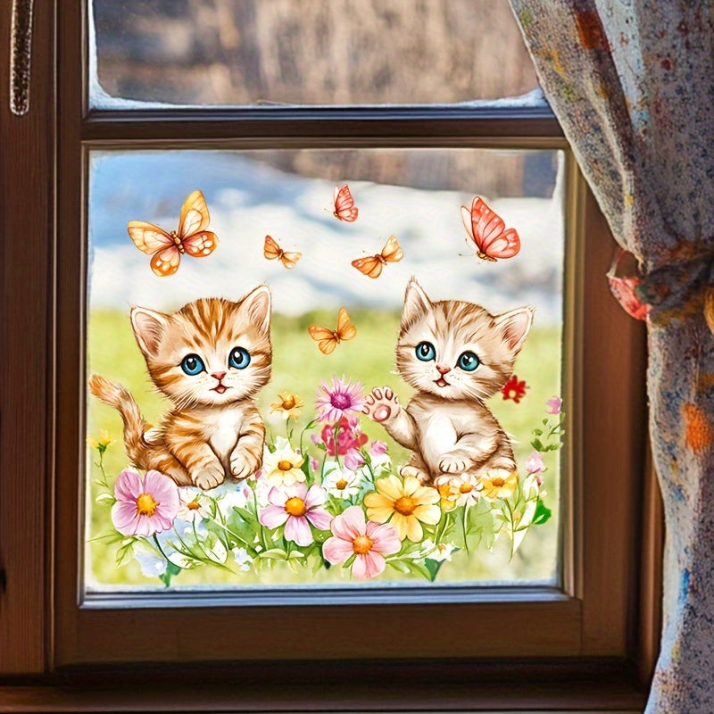 Glass Stickers Cats and Butterflies Self-Adhesive Decor for Windows and Doors