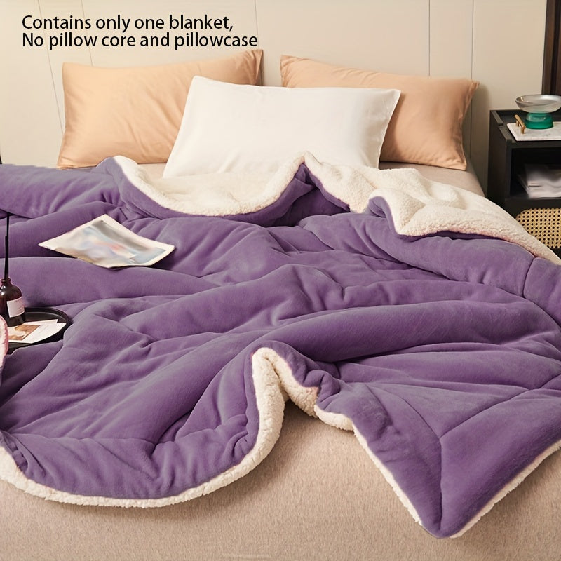 Purple Taro Blanket Double Layer Milk Fleece Lamb Fleece Throw for Casual Use