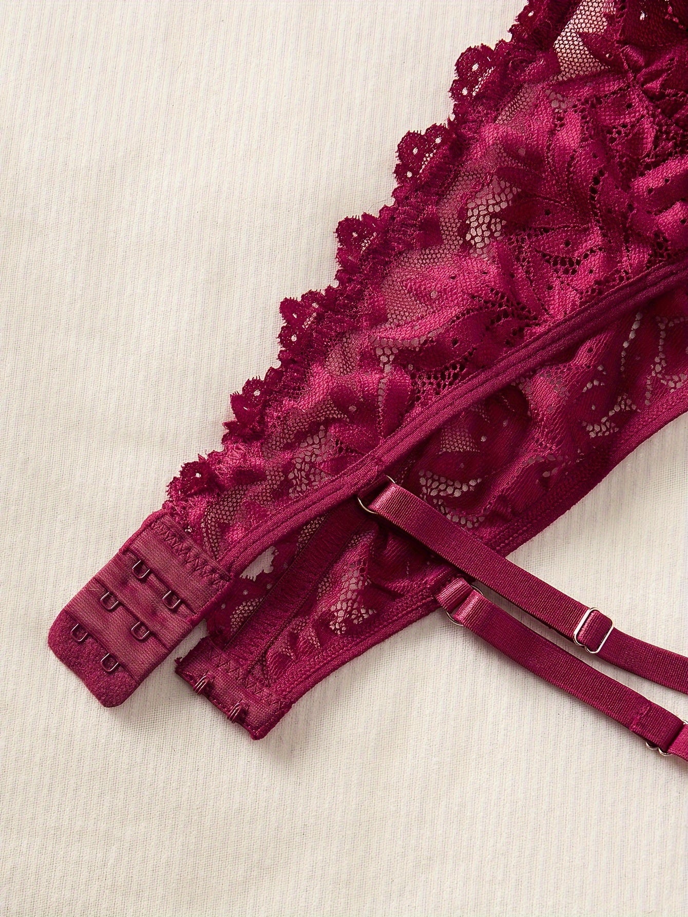 Red Lace Bow Tie Lingerie Set with Matching Thong in Burgundy