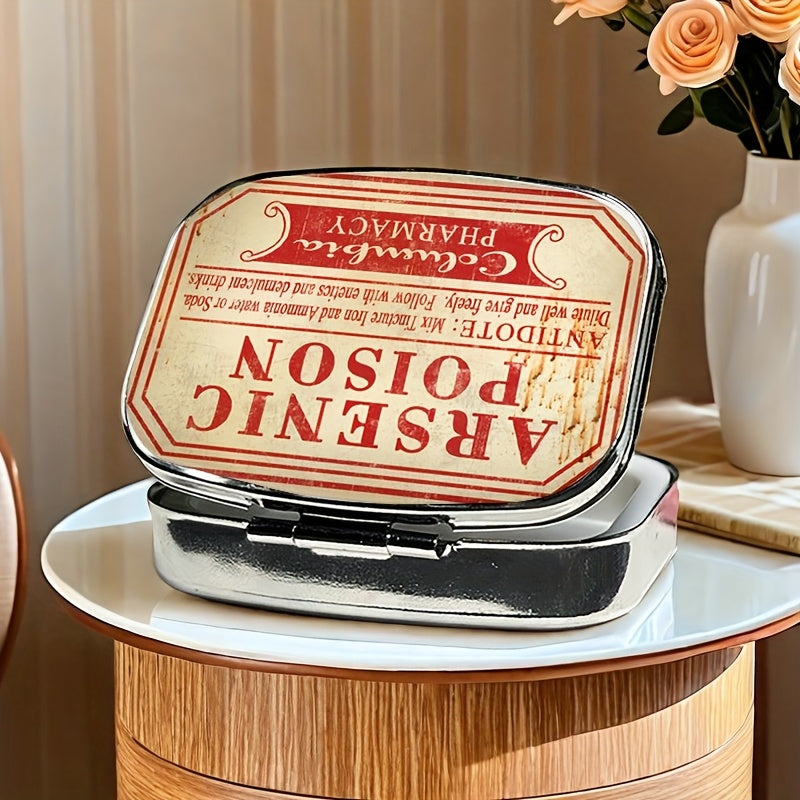 Vintage Metal Medicine Organizer with Antidote Label and 2 Compartments