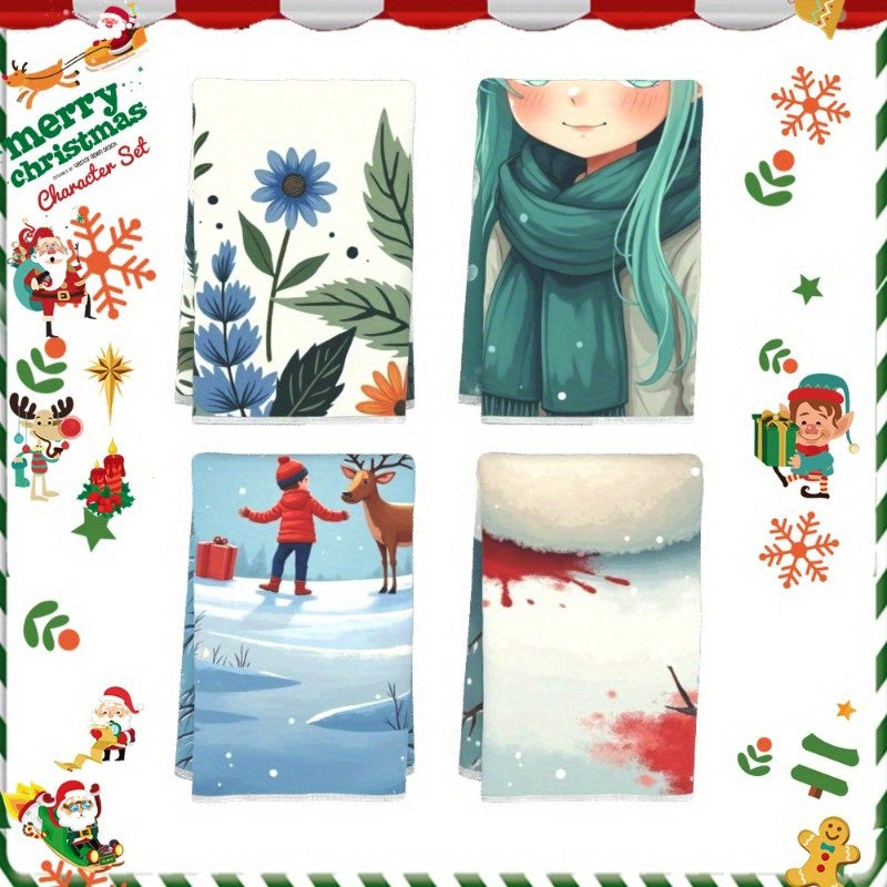 Set of 4 Snowflake Deer Wall Decals 18x66 cm Winter Holiday Decor