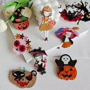 Retro Punk Acrylic Brooch Pins Halloween Icons Pumpkins Skeletons Bats Quirky Cartoon
