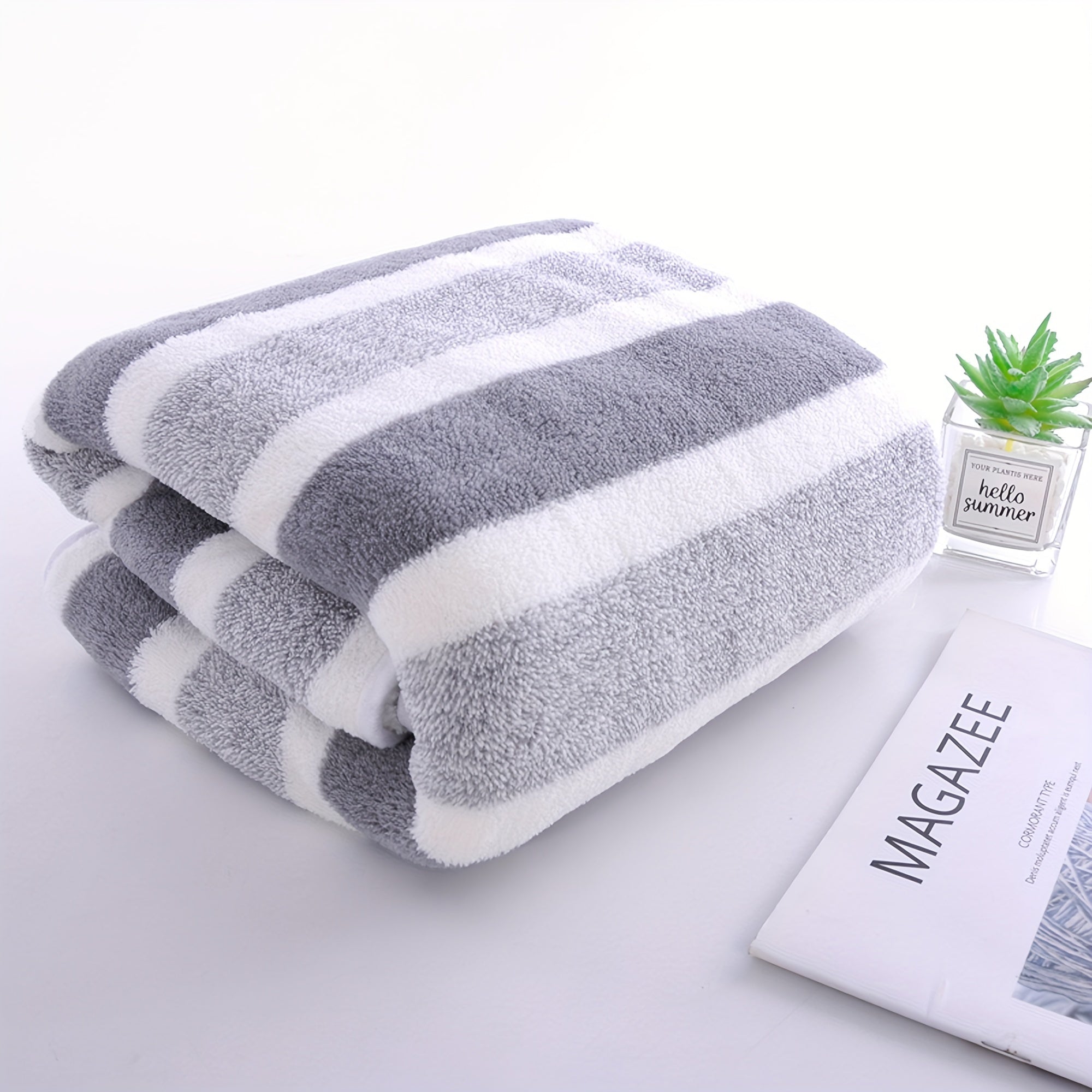 Striped Coral Fleece Bath Towel Quick-Dry Ultra Absorbent Skin-Friendly Space Themed