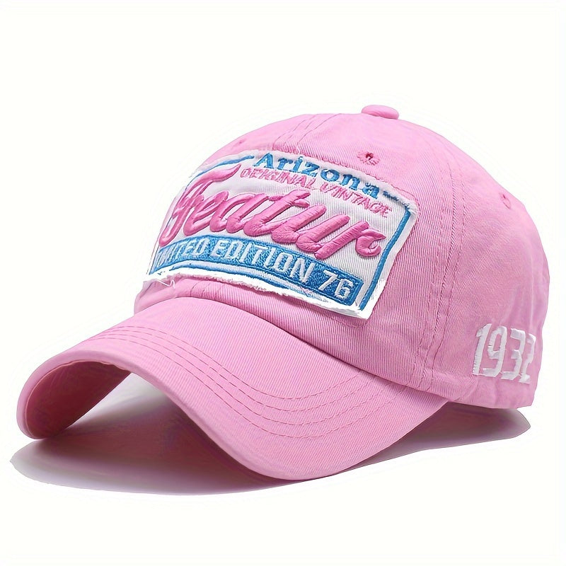Unisex Spring Autumn Baseball Cap with Patch Embroidery Sun Protection Adjustable Polyester