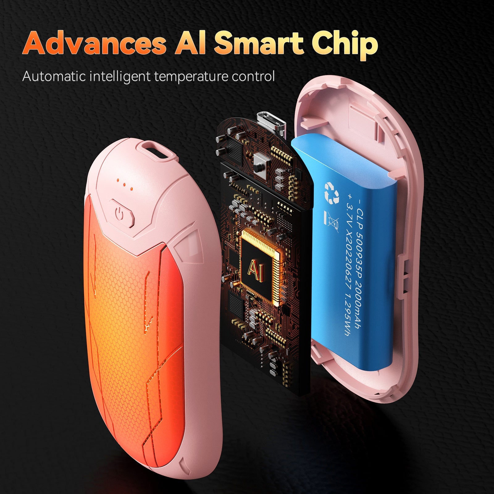 Portable Hand Warmer with Dual-Sided Heating, USB-C Rechargeable, 3 Heat Levels