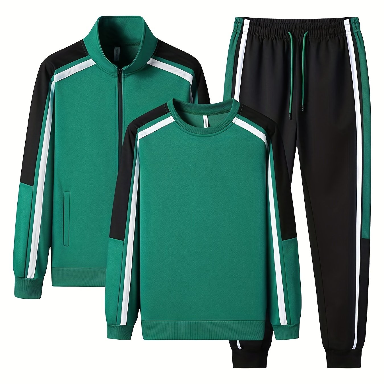 Men's Polyester 3-Piece Tracksuit Set for Gym Workout and Running