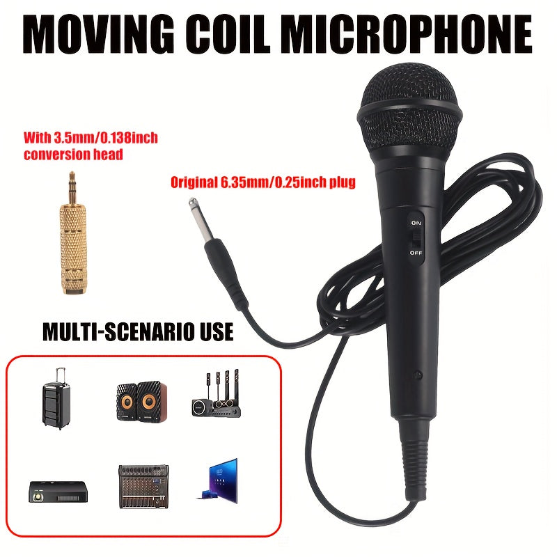 Wired Dynamic Microphone Handheld with 6.35mm Jack for Live Performances and Recording Black