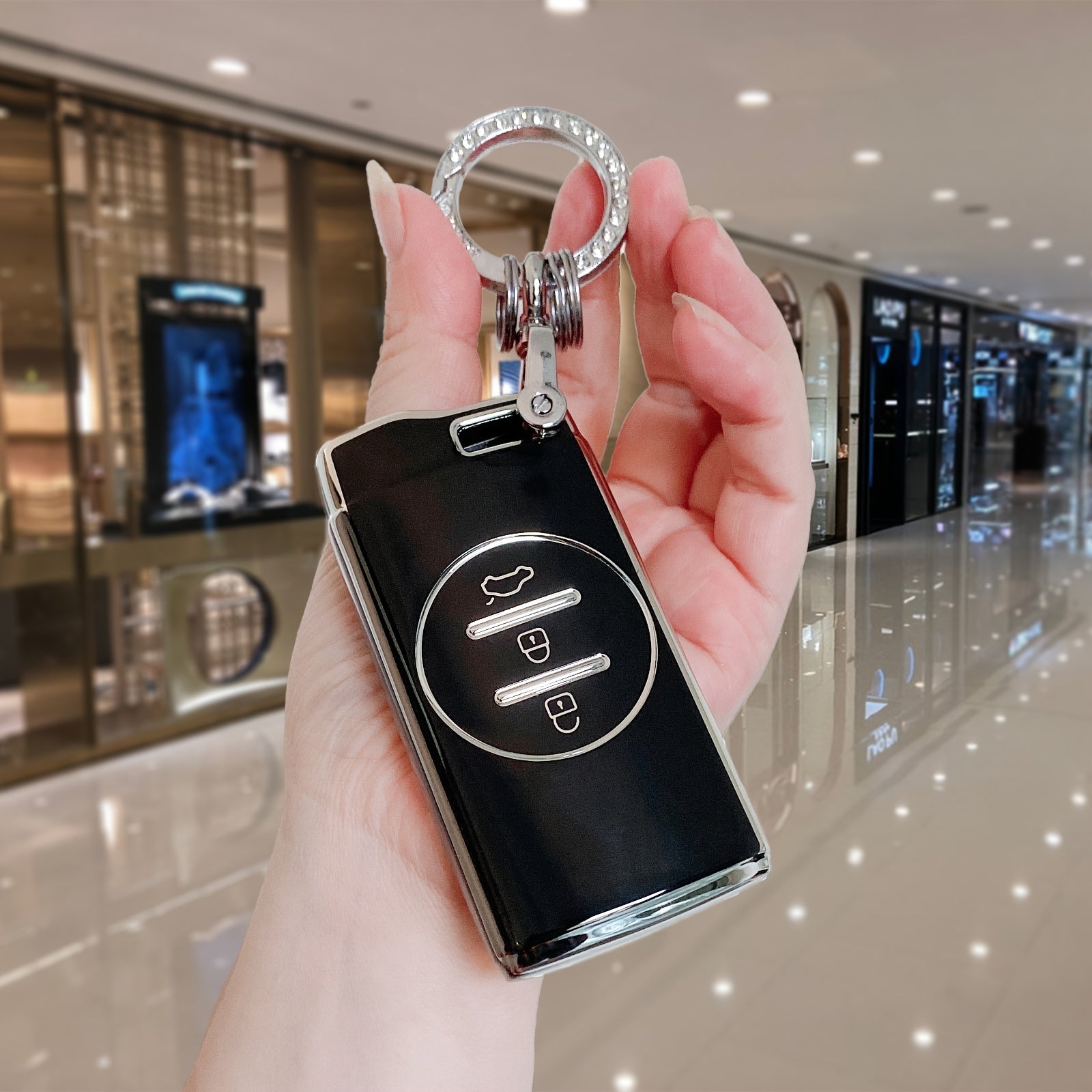 Elegant Black Rhinestone Key Fob Cover for Car Keys with Durable TPU