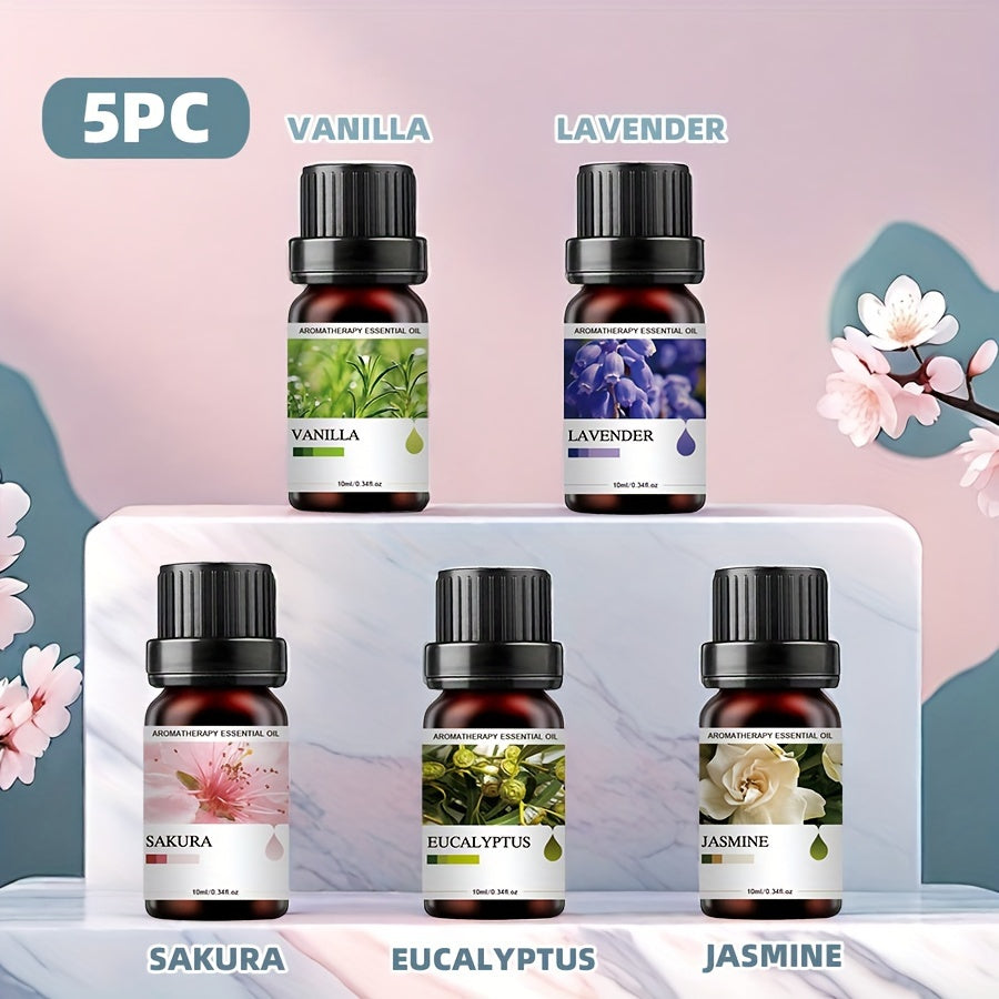 Juego de 5 aceites esenciales de 10ML de tapa plana para difusores, velas y aromaterapia