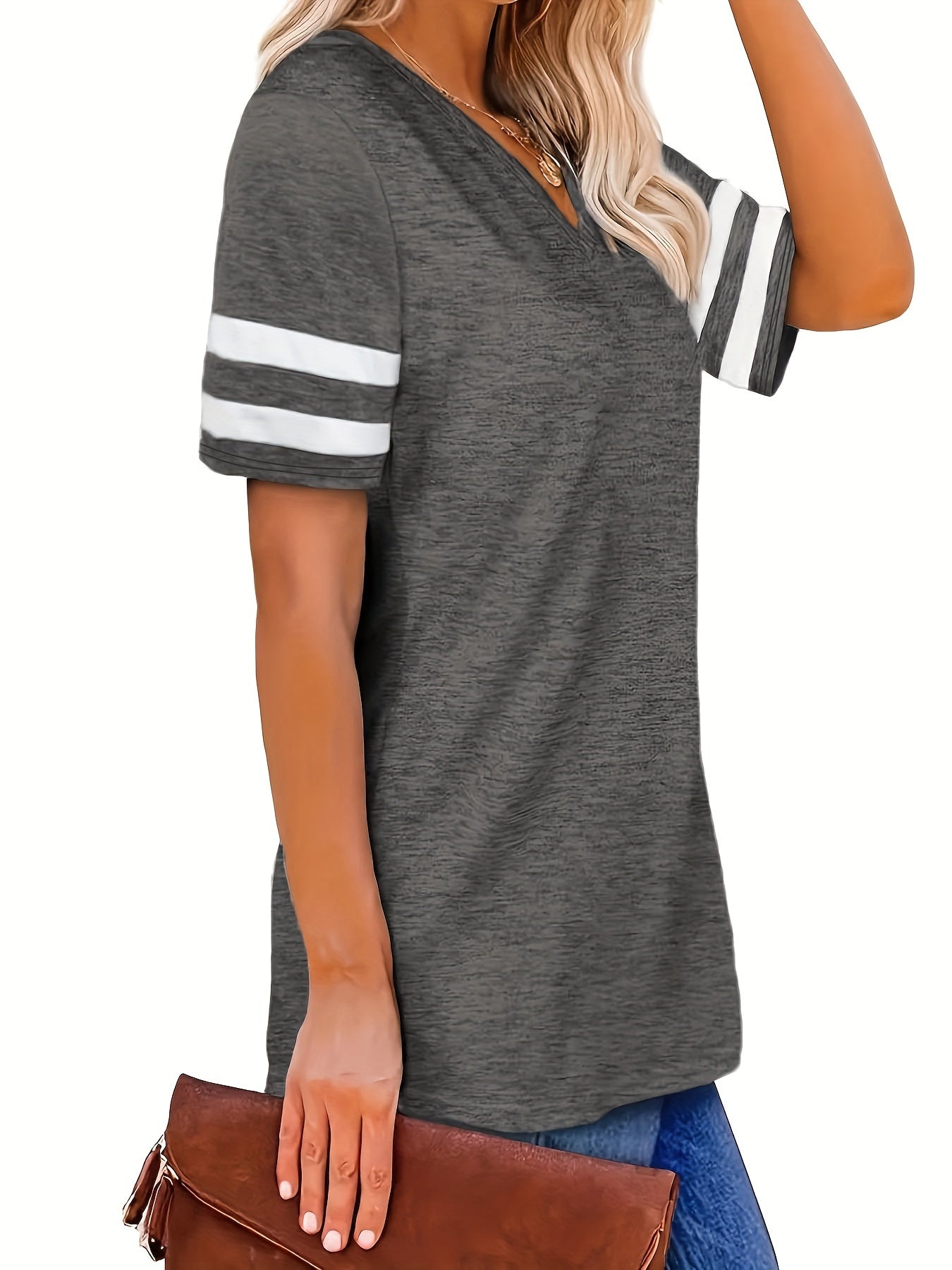 Plus Size Women's V-Neck Short Sleeve T-Shirt Lightweight Stretchy Summer Tee