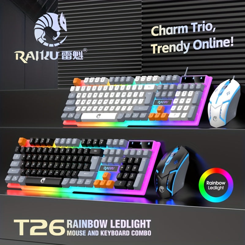 Set de ratón y teclado para juegos con cable y teclas retroiluminadas de 3 colores para juegos competitivos